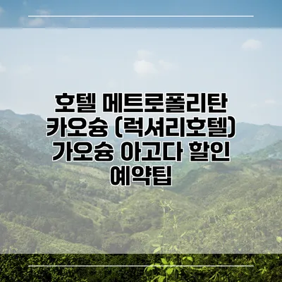 호텔 메트로폴리탄 카오슝 (럭셔리호텔) 가오슝 아고다 할인 예약팁